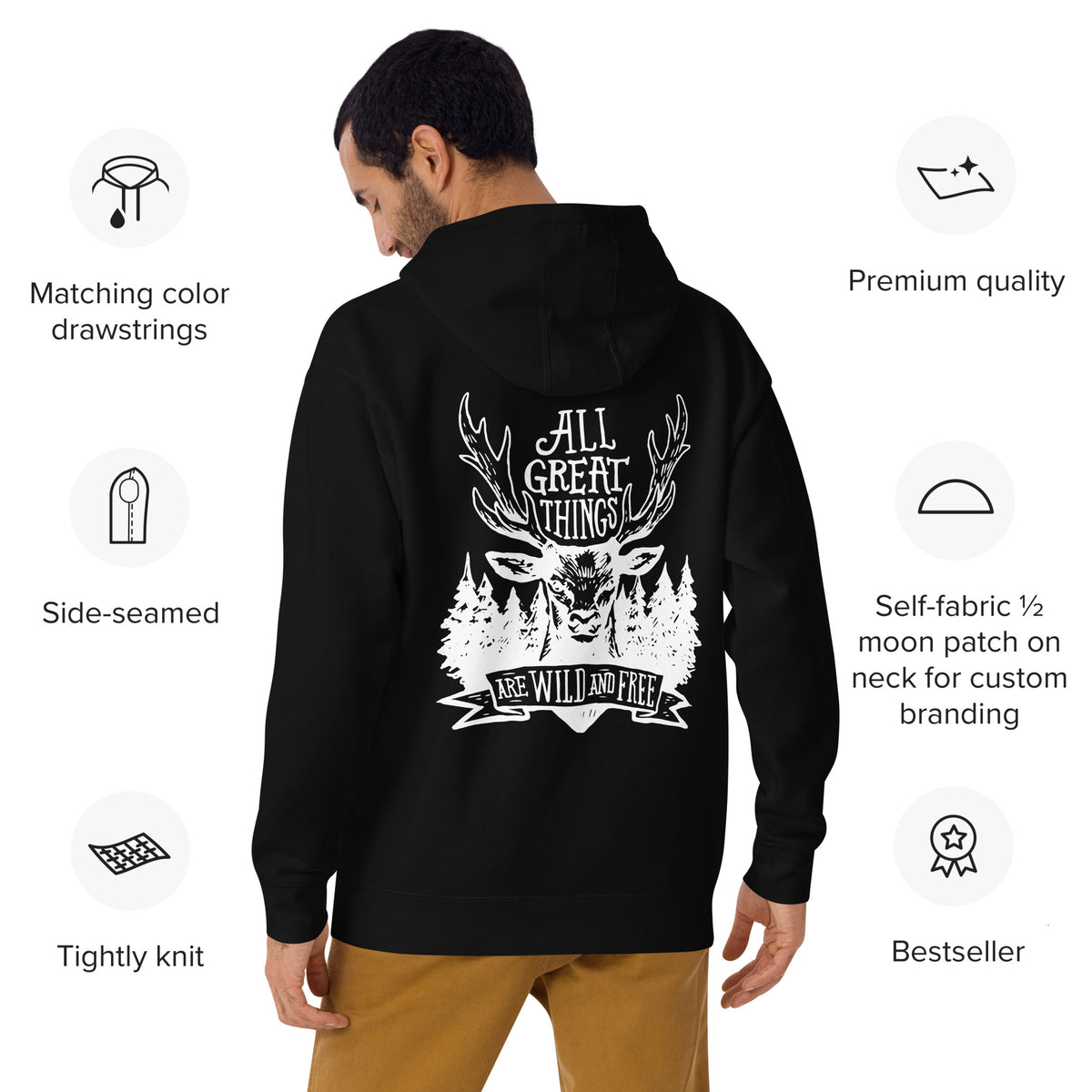 Camper Unisex-Kapuzenpullover " All Great Thinks are Wild and Free" Variante 2