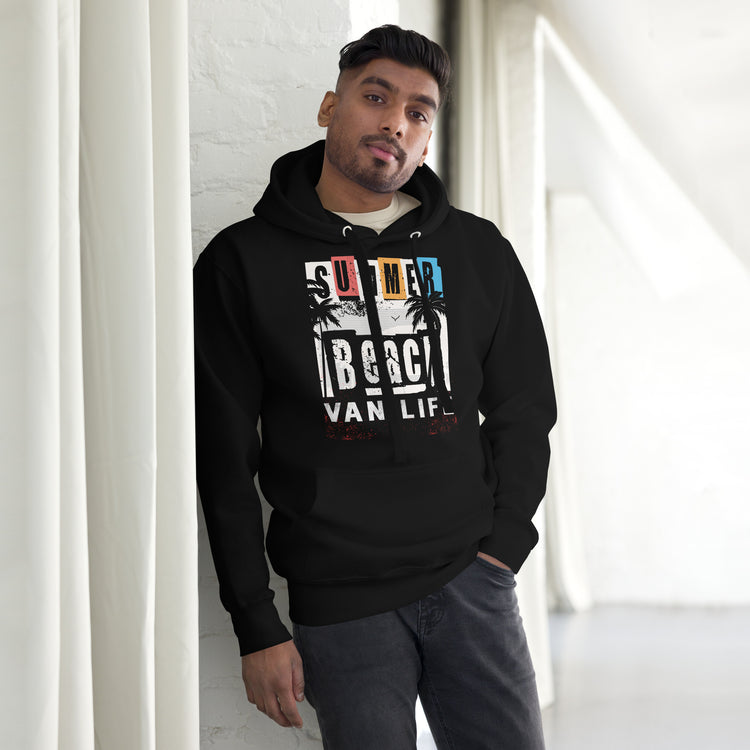 Camper-Hoodie " Summer Beach Vanlife" – Schwarz, Vorderansicht
