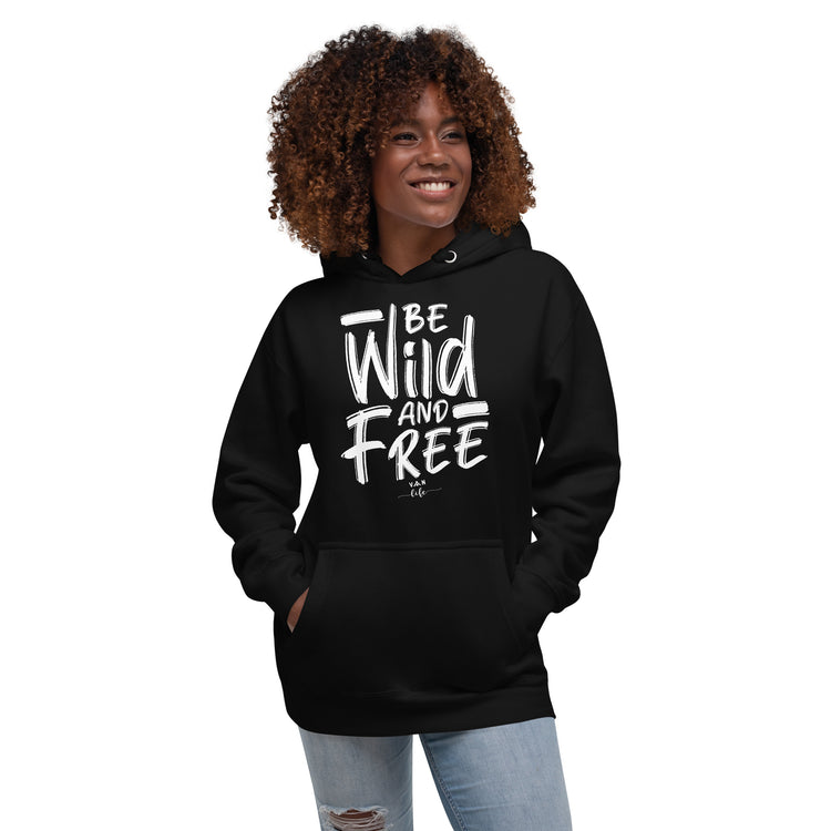 Camper-Hoodie " Be Wild and Free Vanlife – Schwarz, Vorderansicht