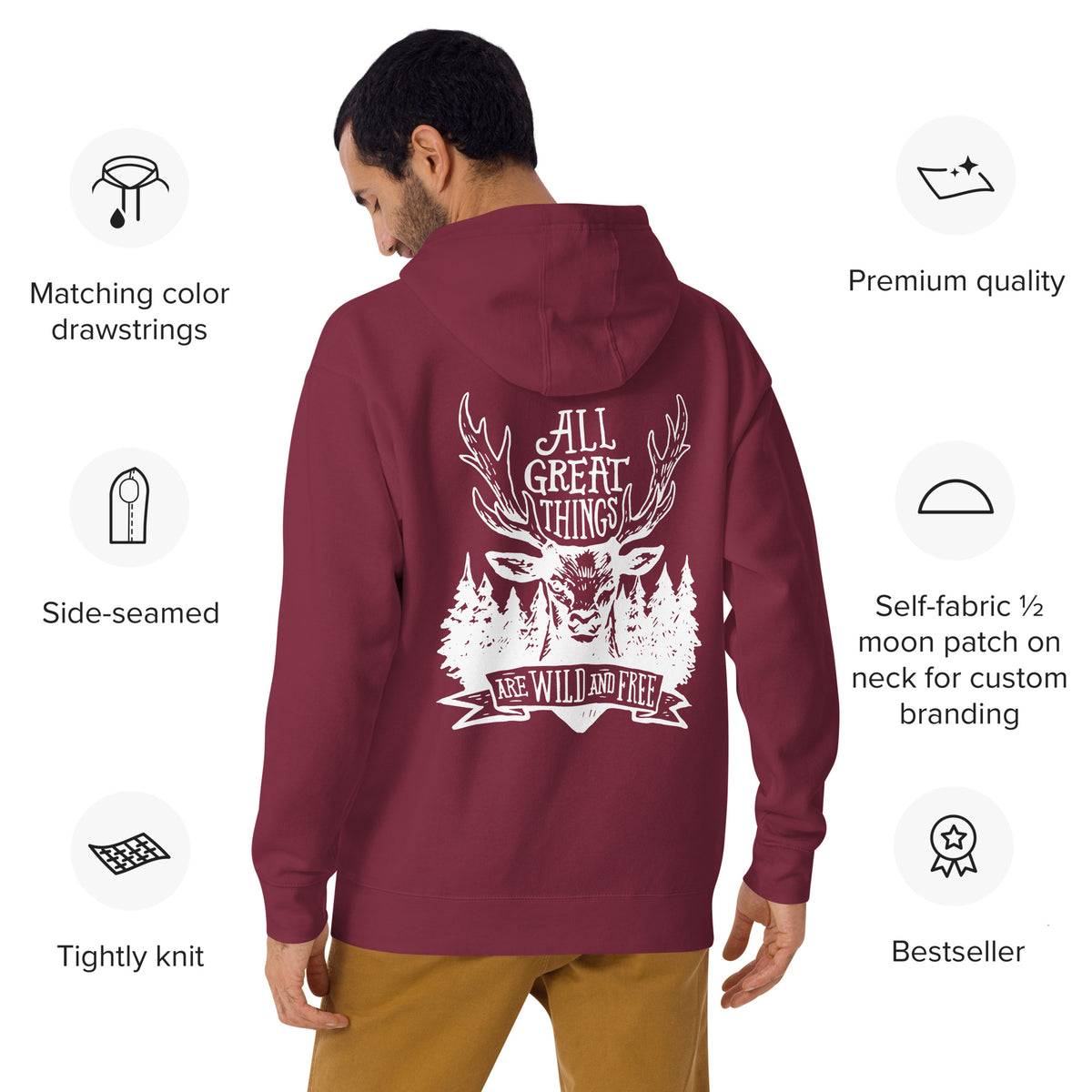 Camper Unisex-Kapuzenpullover " All Great Thinks are Wild and Free" Variante 2
