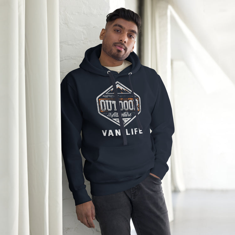 Camper-Hoodie " Outdoor Vanlife – Dunkelblau, Vorderansicht